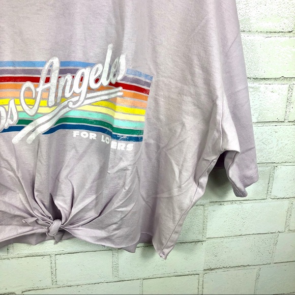 NWT Topshop LA Rainbow Knotted Hem Tee - Picture 4 of 8
